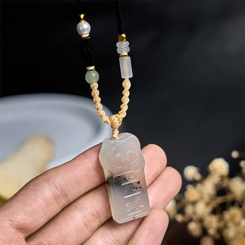 Buddha Stones天然秀岩翡翠猫ロープネックレスペンダント - image 6