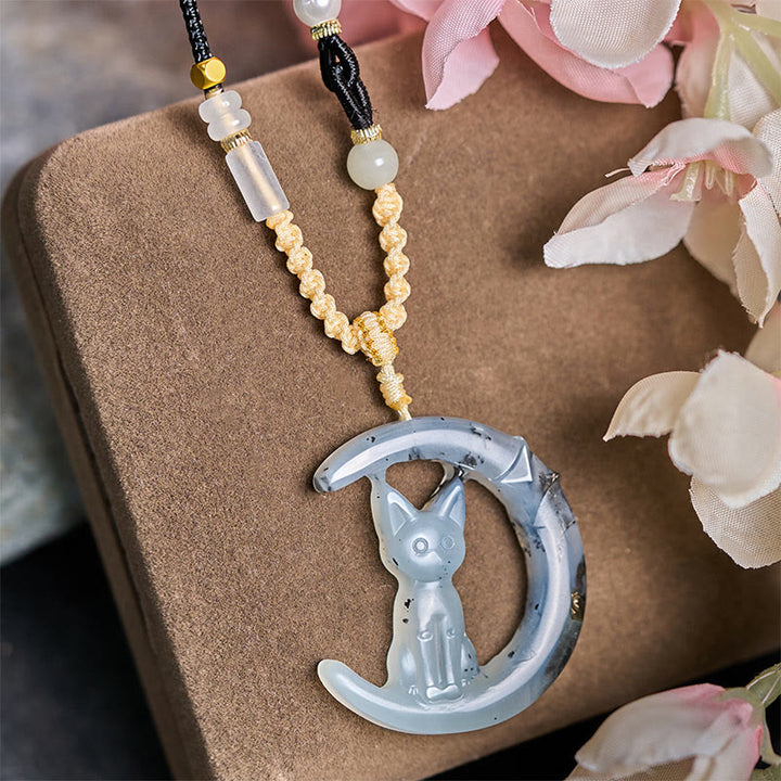 Buddha Stones天然秀岩翡翠三日月猫バランスネックレスペンダント - image 2