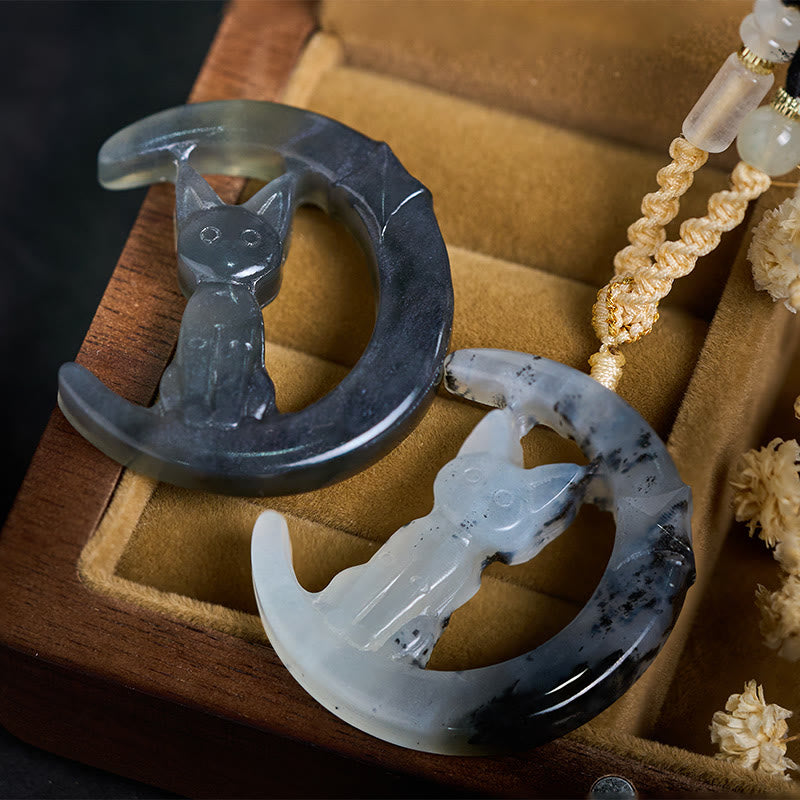 Buddha Stones天然秀岩翡翠三日月猫バランスネックレスペンダント - image 3