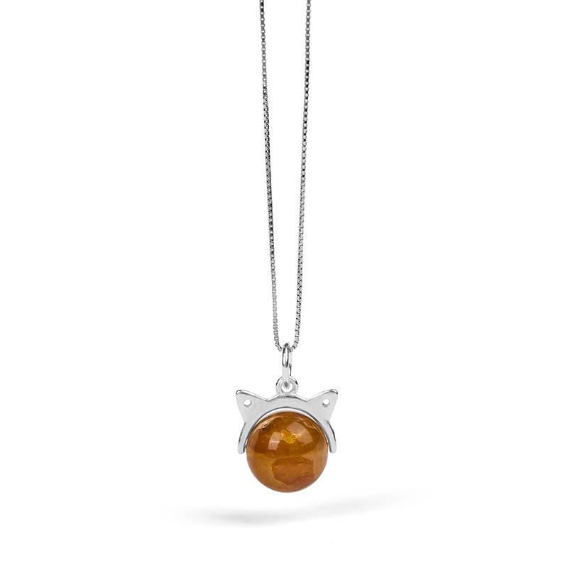 Buddha Stones925スターリングシルバー 天然インクルージョンクォーツ イエローフラワークォーツ 猫の富のネックレスペンダント - image 6