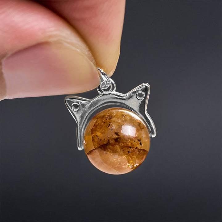 Buddha Stones925スターリングシルバー 天然インクルージョンクォーツ イエローフラワークォーツ 猫の富のネックレスペンダント - image 5