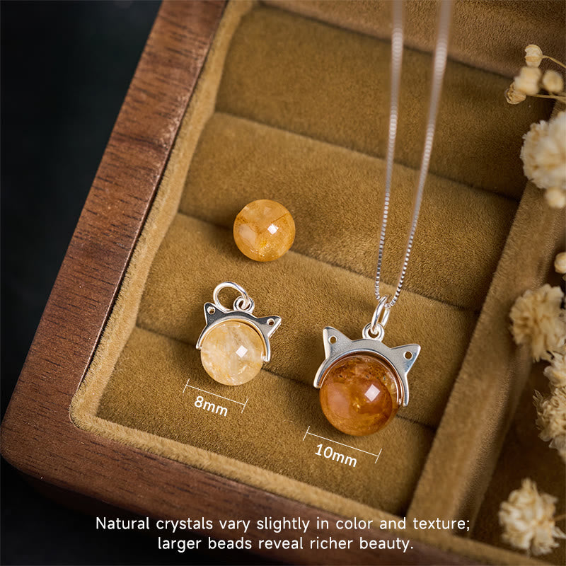 Buddha Stones925スターリングシルバー 天然インクルージョンクォーツ イエローフラワークォーツ 猫の富のネックレスペンダント - image 3