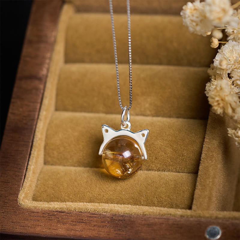 Buddha Stones925スターリングシルバー 天然シトリン 猫の豊かさのネックレスペンダント - image 1