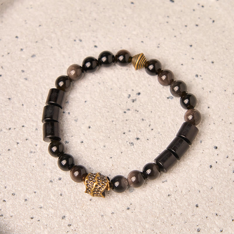 Buddha Stonesシルバーシーンオブシディアンエボニー守護ブレスレット - image 1