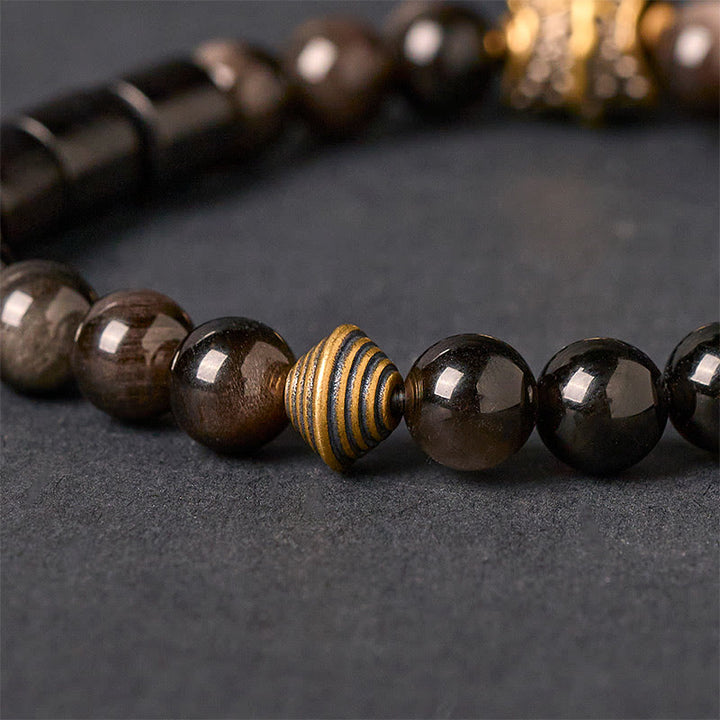 Buddha Stonesシルバーシーンオブシディアンエボニー守護ブレスレット - image 3