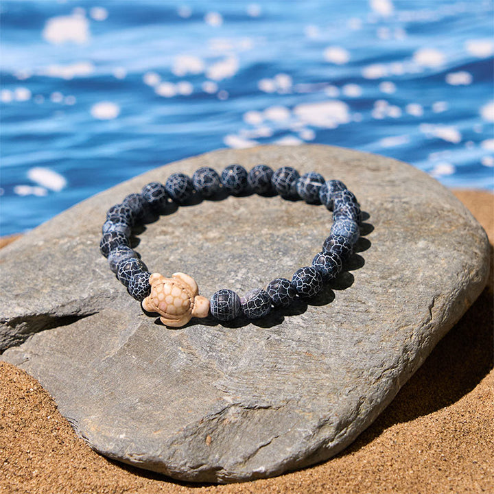 Buddha Stones天然石 ウミガメ ターコイズ クラックルアゲート 知恵のブレスレット - image 6