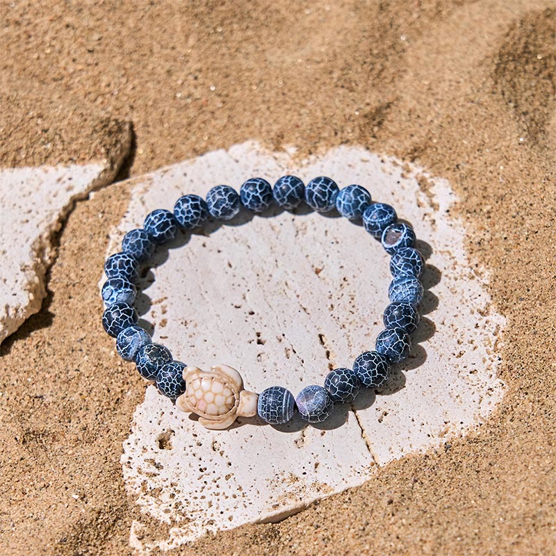 Buddha Stones天然石 ウミガメ ターコイズ クラックルアゲート 知恵のブレスレット - image 5