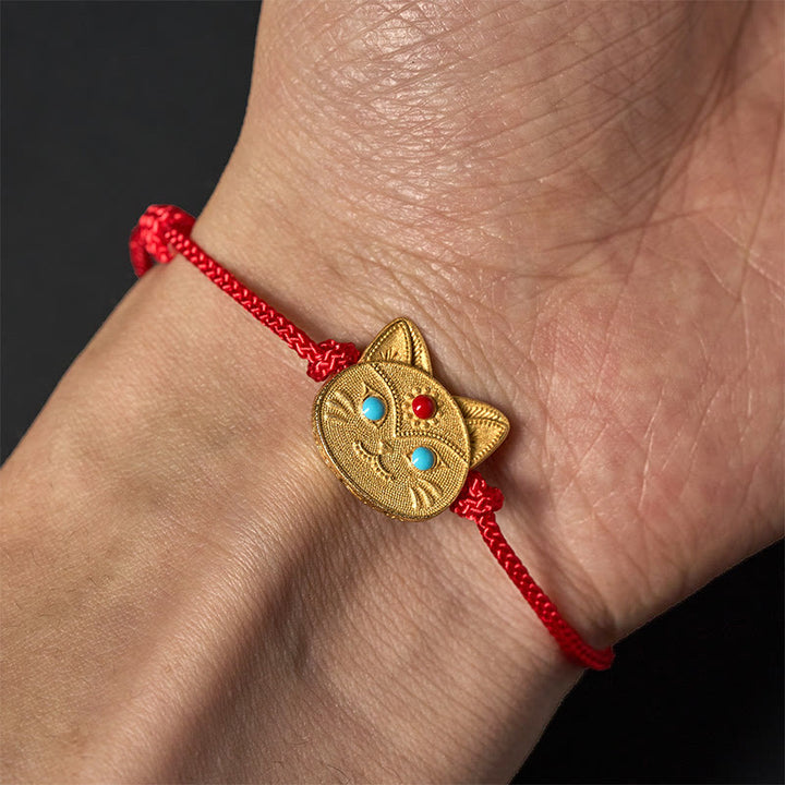 Buddha Stones925スターリングシルバー 猫の赤紐ブレスレット - image 4