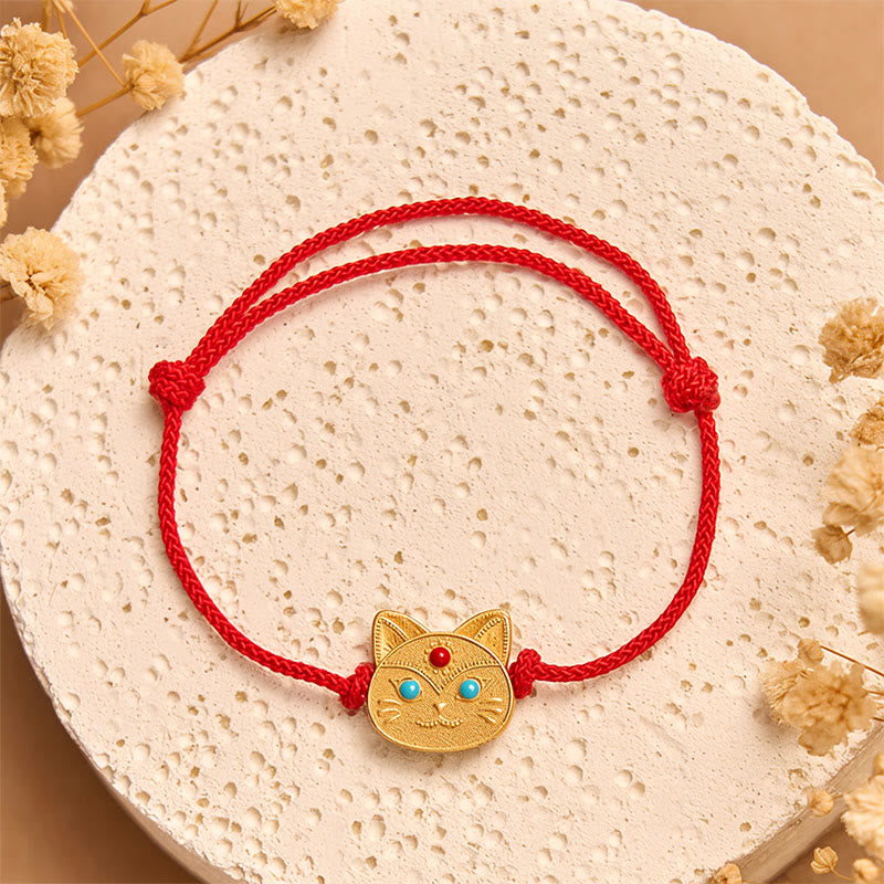 Buddha Stones925スターリングシルバー 猫の赤紐ブレスレット - image 1