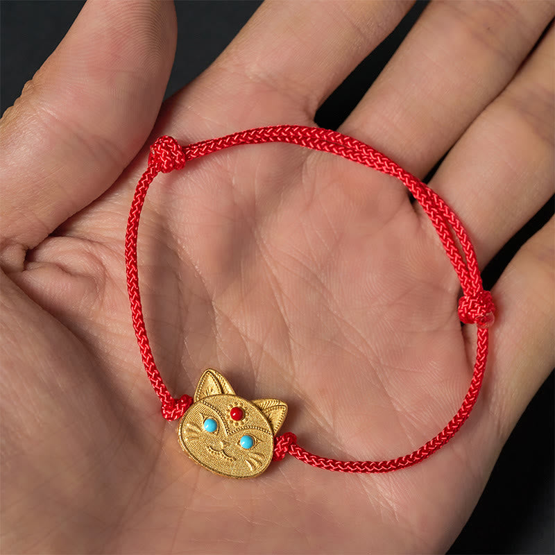 Buddha Stones925スターリングシルバー 猫の赤紐ブレスレット - image 3