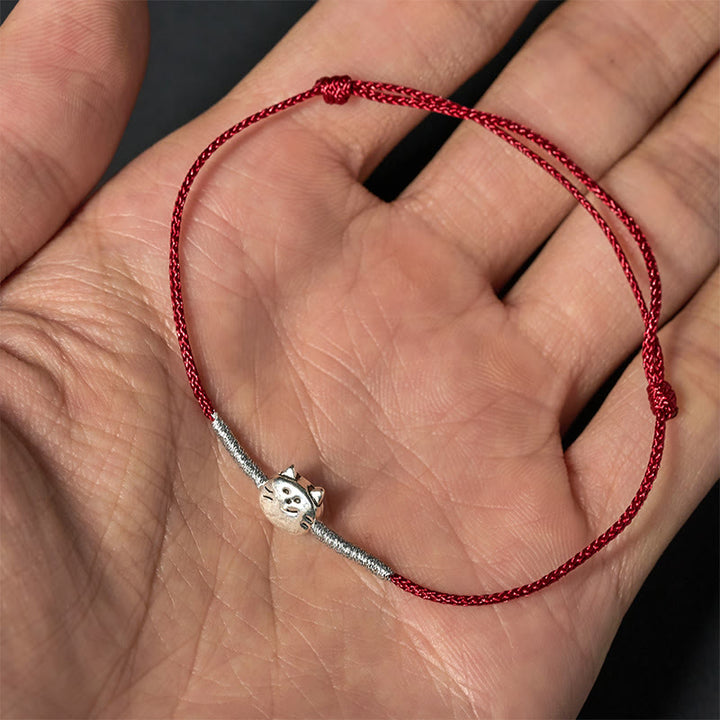 Buddha Stones925スターリングシルバー キュートな猫の赤紐編みブレスレット - image 9