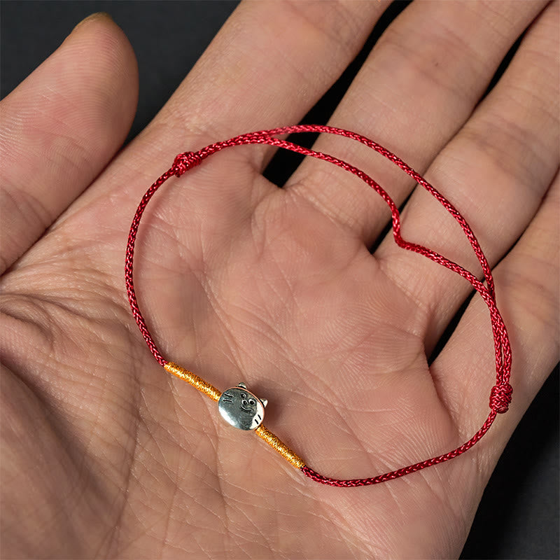 Buddha Stones925スターリングシルバー キュートな猫の赤紐編みブレスレット - image 4