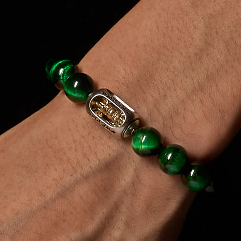 Buddha Stones天然グリーンタイガーオーム・マニ・パドメ・フムポジティブ強さブレスレット - image 2