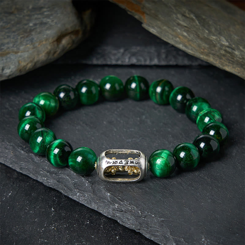 Buddha Stones天然グリーンタイガーオーム・マニ・パドメ・フムポジティブ強さブレスレット - 20cm - image 0
