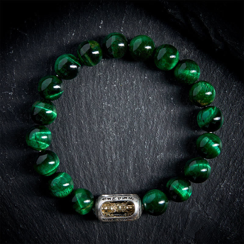 Buddha Stones天然グリーンタイガーオーム・マニ・パドメ・フムポジティブ強さブレスレット - image 1