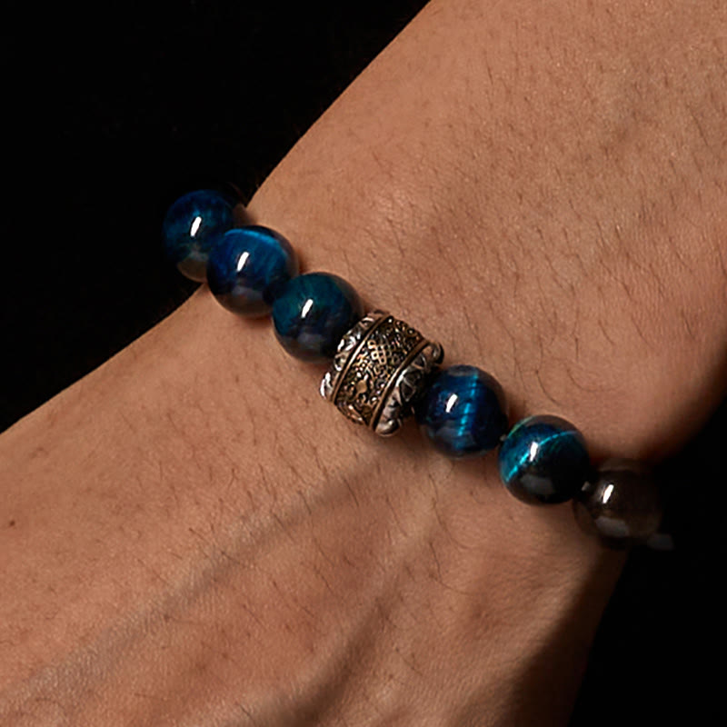 Buddha Stonesナチュラル シルバー シーン オブシディアン ブルー タイガーアイオーム・マニ・パドメ・フムコミュニケーション ブレスレット - image 2