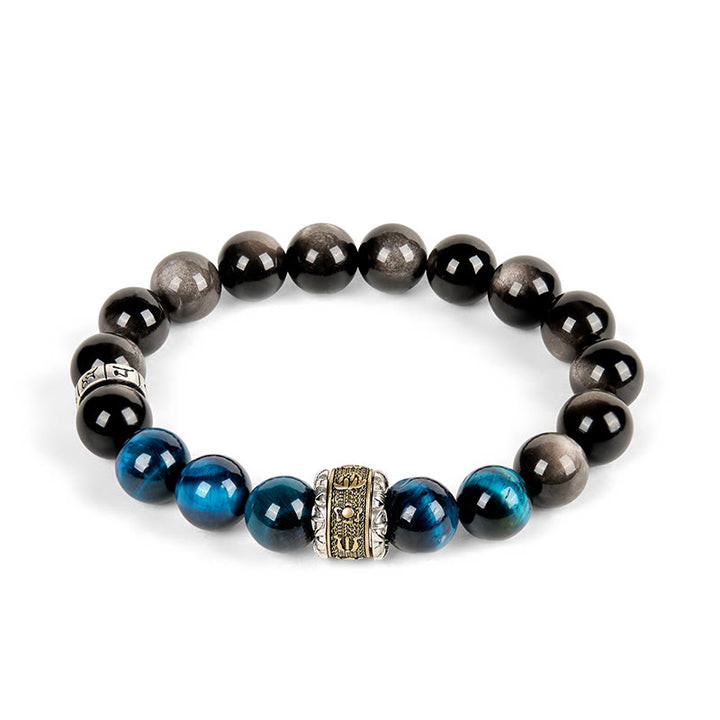 Buddha Stonesナチュラル シルバー シーン オブシディアン ブルー タイガーアイオーム・マニ・パドメ・フムコミュニケーション ブレスレット - image 4