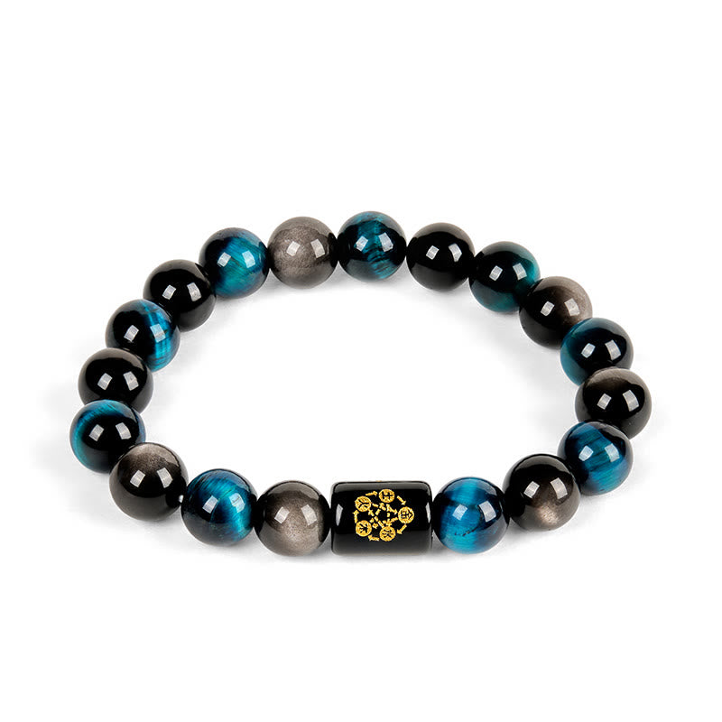 Buddha Stonesシルバーシーンオブシディアン ブルータイガーアイ ブラックオニキス 五行守護ブレスレット - image 4