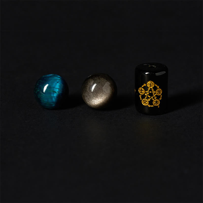 Buddha Stonesシルバーシーンオブシディアン ブルータイガーアイ ブラックオニキス 五行守護ブレスレット - image 7