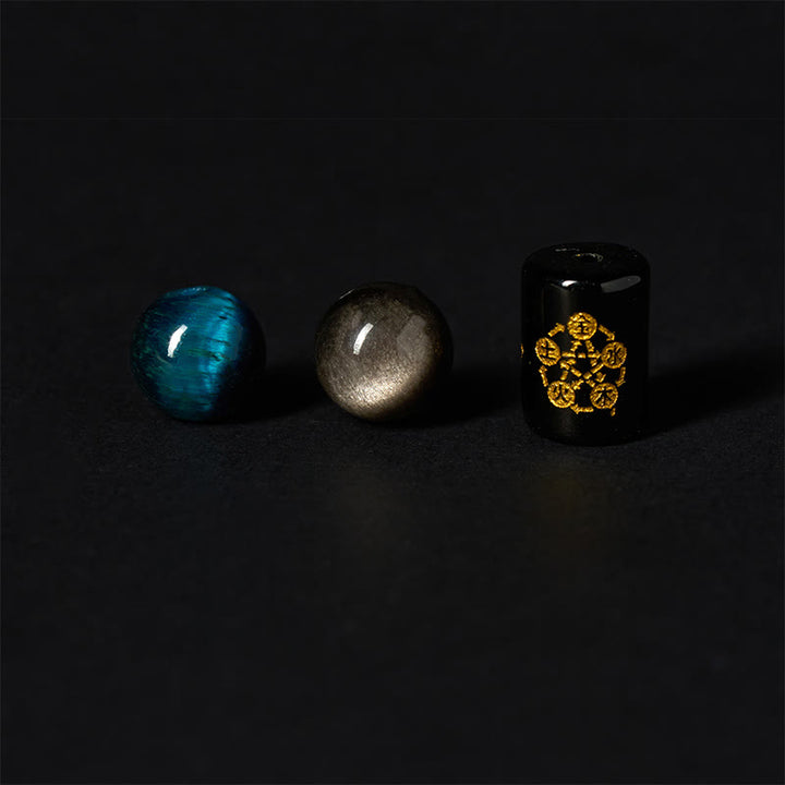 Buddha Stonesシルバーシーンオブシディアン ブルータイガーアイ ブラックオニキス 五行守護ブレスレット - image 7