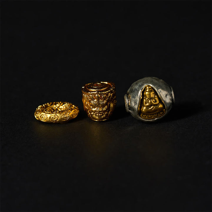 Buddha Stones天然銀光沢黒曜石 タイガーアイ 三面仏守護ブレスレット - image 8