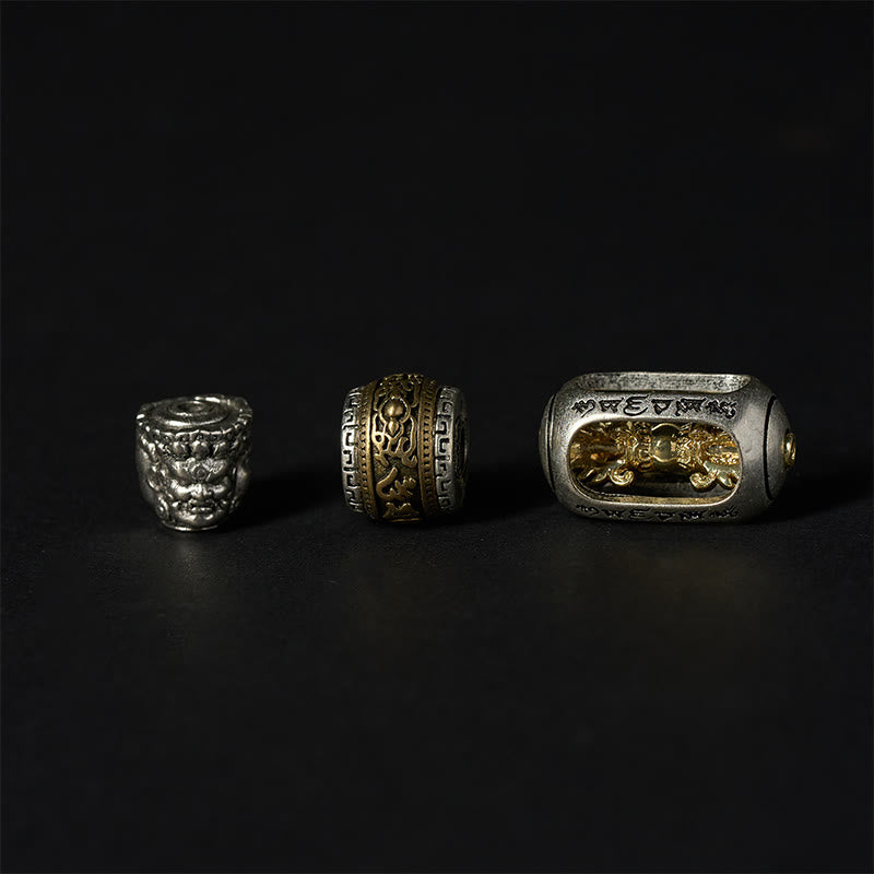 Buddha Stonesシルバーシーンオブシディアン タイガーオーム・マニ・パドメ・フム三面仏幸運を呼ぶブレスレット - image 10