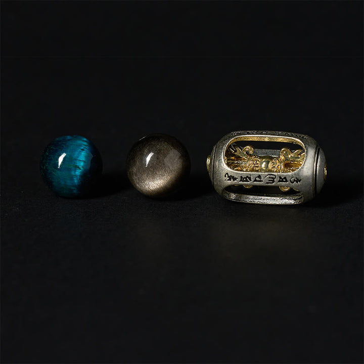 Buddha Stonesシルバーシーンオブシディアン タイガーオーム・マニ・パドメ・フム三面仏幸運を呼ぶブレスレット - image 9