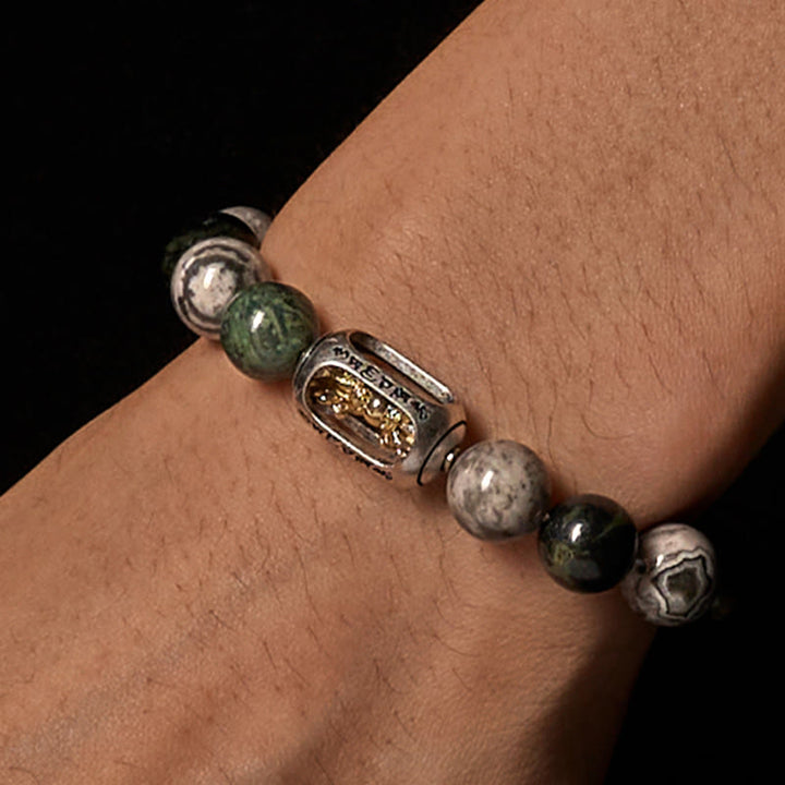 Buddha Stonesナチュラル グレー ジャスパー カンバンバ ジャスパーオーム・マニ・パドメ・フム無形の仏ヒーリング ブレスレット - image 2