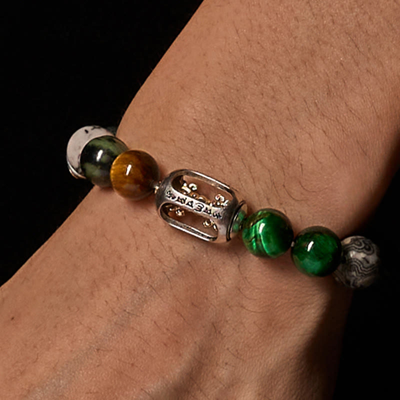 Buddha Stonesナチュラルグレージャスパーカンバンバジャスパータイガーアイオーム・マニ・パドメ・フム守護ブレスレット - image 2