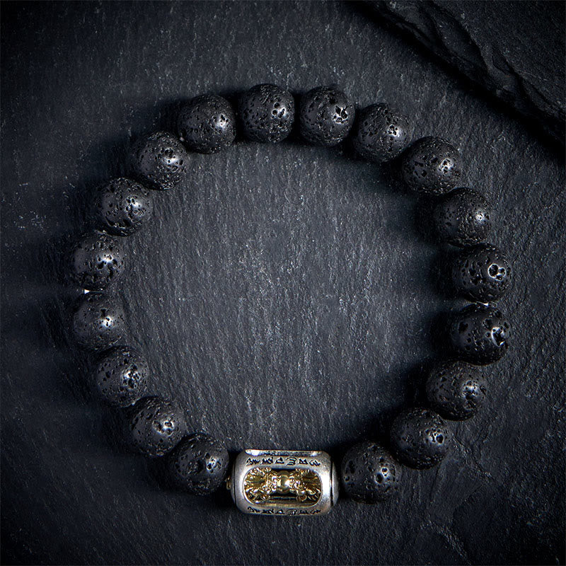 Buddha Stones天然溶岩石オーム・マニ・パドメ・フムドルジェ バジュラ ヒーリング ブレスレット - image 1
