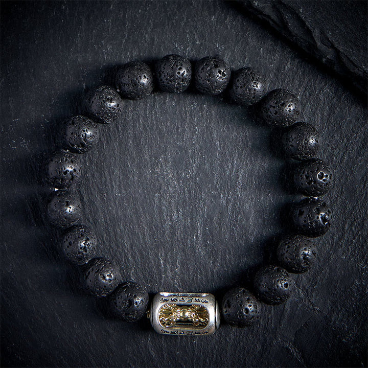 Buddha Stones天然溶岩石オーム・マニ・パドメ・フムドルジェ バジュラ ヒーリング ブレスレット - image 1
