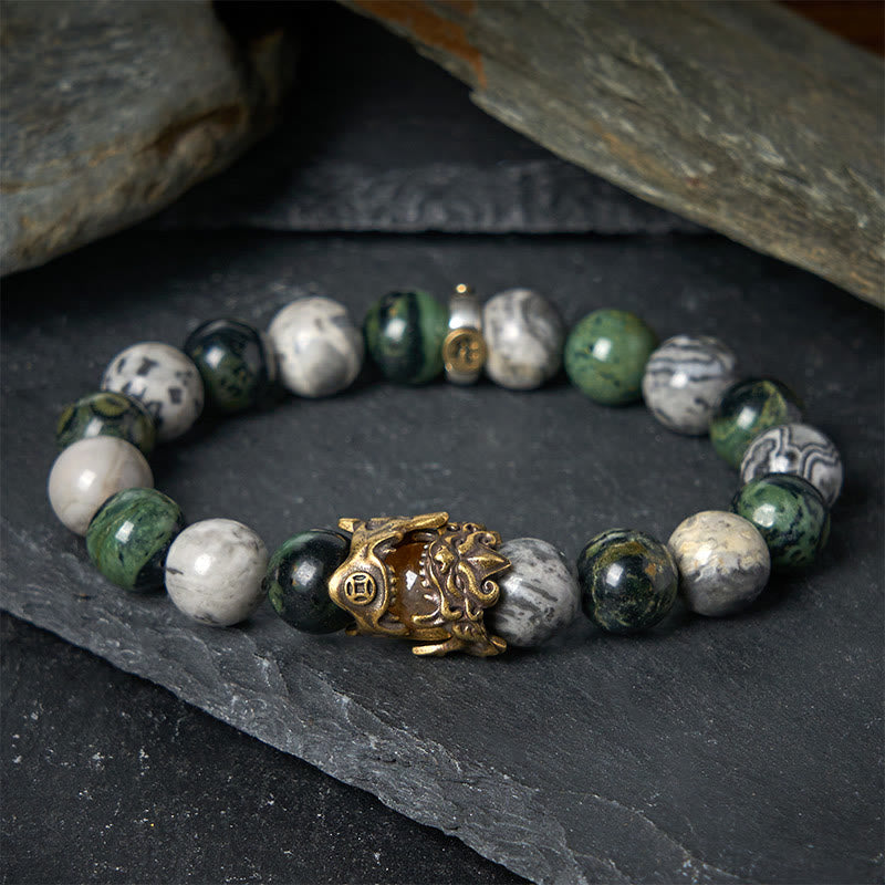 Buddha Stones天然グレージャスパー カンバンバジャスパー シトリン 馬の干支 貔貅守護ブレスレット - image 1
