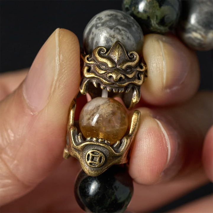Buddha Stones天然グレージャスパー カンバンバジャスパー シトリン 馬の干支 貔貅守護ブレスレット - image 5