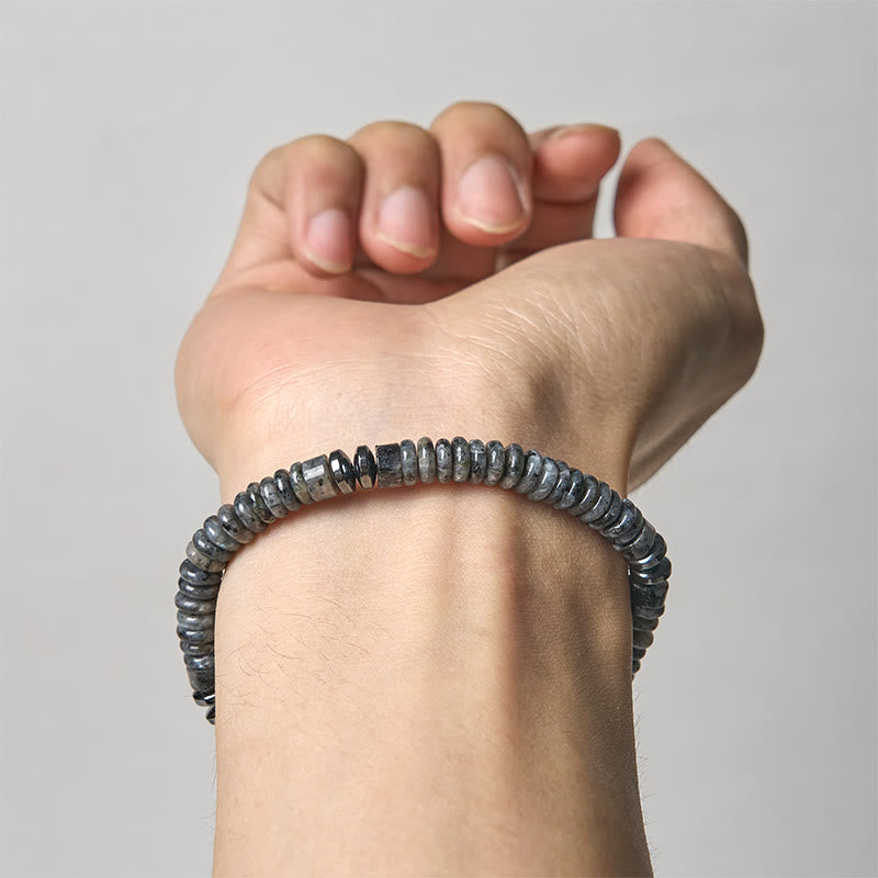 Buddha Stonesスモール ブラックオブシディアン グリーンアベンチュリン グレージャスパー タイガーアイ 強さのロープブレスレット - image 10