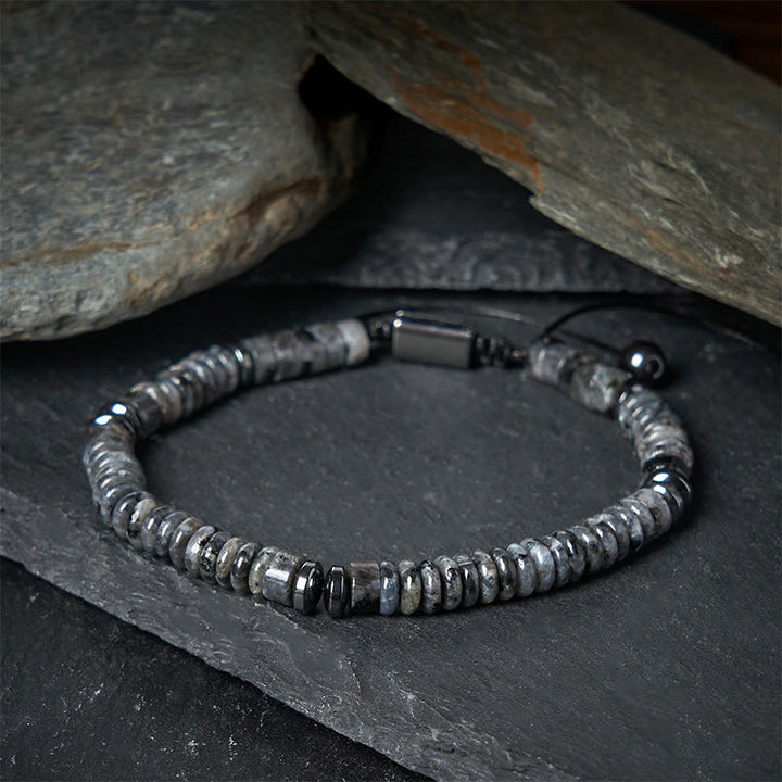 Buddha Stonesスモール ブラックオブシディアン グリーンアベンチュリン グレージャスパー タイガーアイ 強さのロープブレスレット - image 8