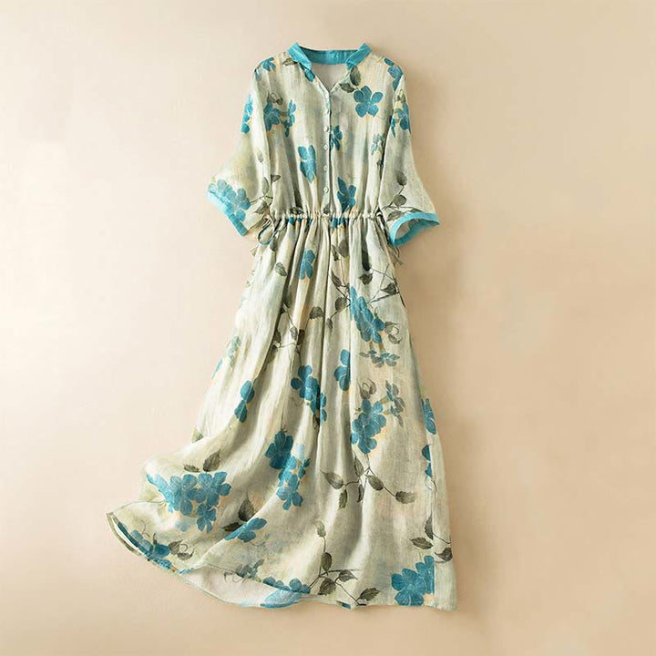 Buddha Stonesハーフスリーブ カラーコントラスト 花柄 ミディドレス ポケット付き - ライトグリーン - US12、 UK/AU16、 EU44 (3XL) - image 0