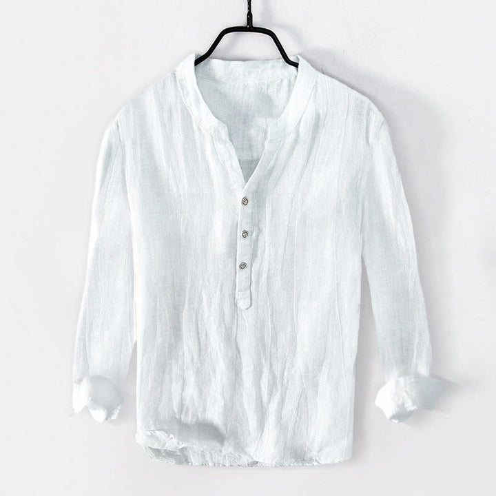 Buddha Stones無地 長袖 ハーフボタンシャツ コットンリネン メンズ 服 - 白 - US/UK/AU50、EU60（5XL） - image 9