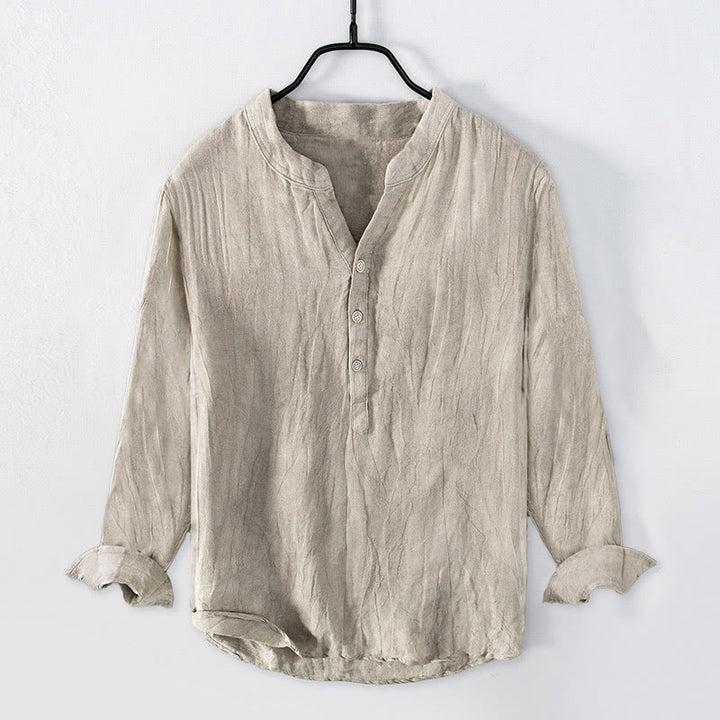 Buddha Stones無地 長袖 ハーフボタンシャツ コットンリネン メンズ 服 - リネン - US/UK/AU50、EU60（5XL） - image 14
