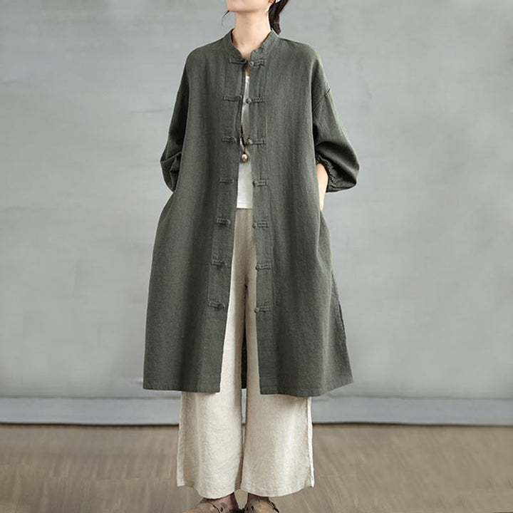 Buddha Stonesカジュアル カエルボタン レディースコート ポケット付き - ダークオリーブグリーン - US12、 UK/AU16、 EU44 (2XL) - image 5
