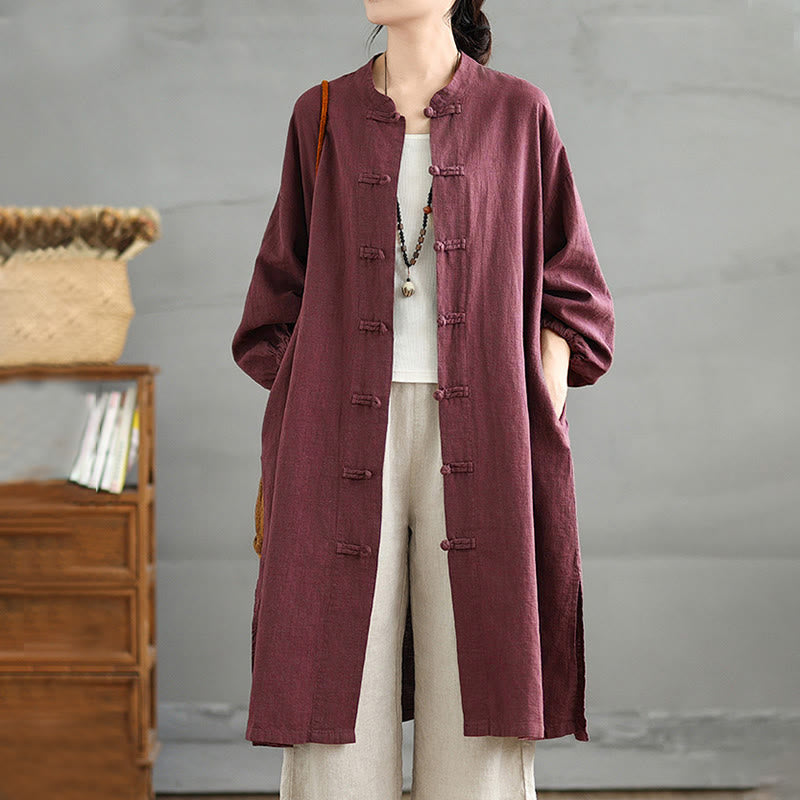 Buddha Stonesカジュアル フロッグボタン レディース コットンリネン コート ポケット付き - 紫 - US12、 UK/AU16、 EU44 (2XL) - image 0
