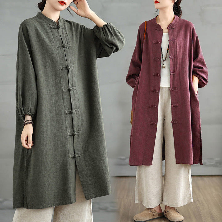 Buddha Stonesカジュアル フロッグボタン レディース コットンリネン コート ポケット付き - image 11