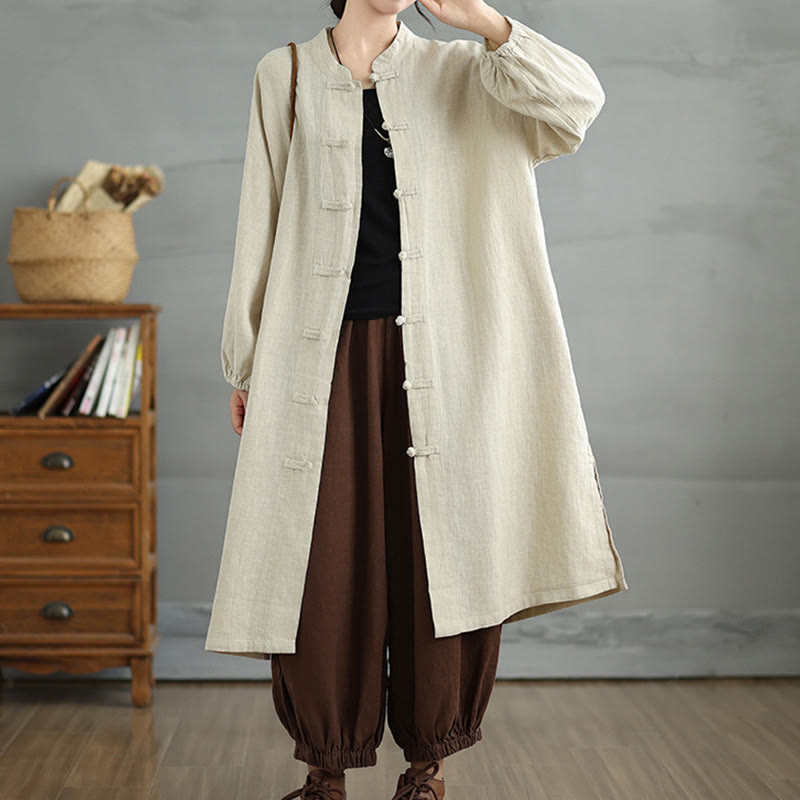 Buddha Stonesカジュアル フロッグボタン レディース コットンリネン コート ポケット付き - ベージュ - US12、 UK/AU16、 EU44 (2XL) - image 12