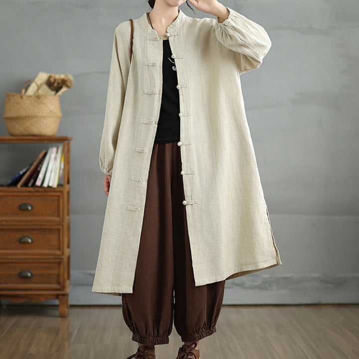 Buddha Stonesカジュアル フロッグボタン レディース コットンリネン コート ポケット付き - ベージュ - US12、 UK/AU16、 EU44 (2XL) - image 12
