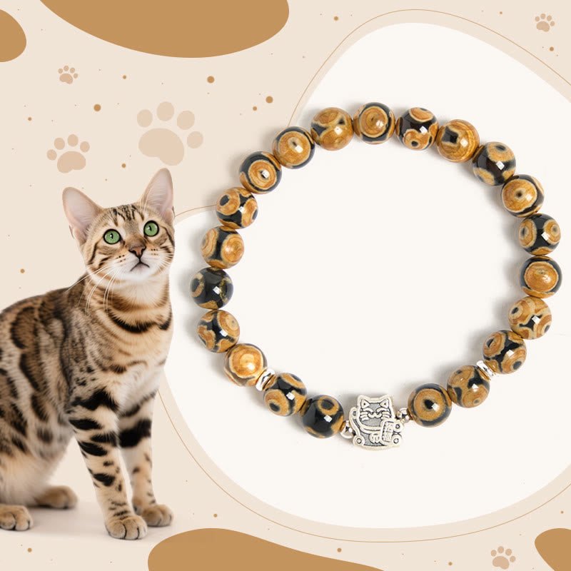 Buddha Stones925スターリングシルバー ブラウン タビーキャットストーンビーズ 祝福ブレスレット - ブラウンタビー（手首周り：15～16cm） - image 0