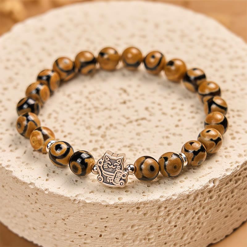 Buddha Stones925スターリングシルバー ブラウン タビーキャットストーンビーズ 祝福ブレスレット - image 1