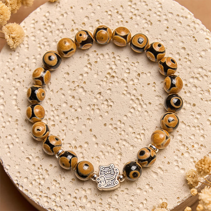 Buddha Stones925スターリングシルバー ブラウン タビーキャットストーンビーズ 祝福ブレスレット - image 2