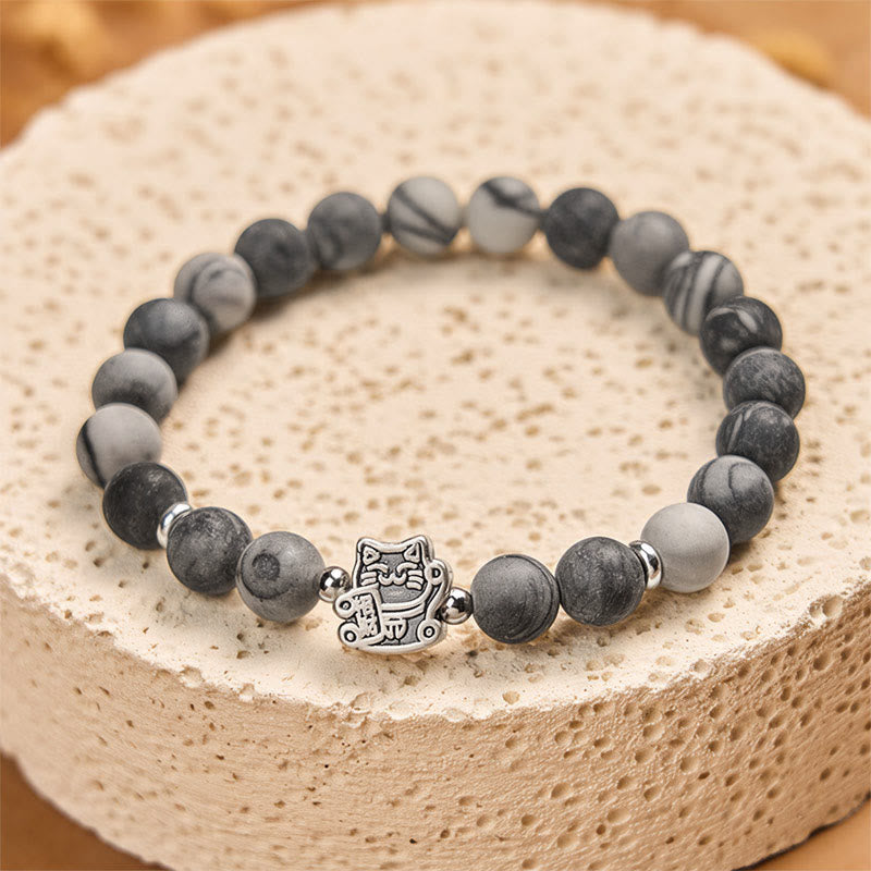 Buddha Stones 925スターリングシルバー グレータビーキャット 天然ブラックベインドジャスパー スタビリティブレスレット - image 3
