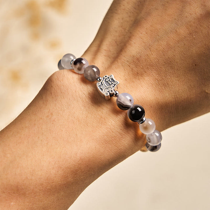 Buddha Stones 925スターリングシルバー キャリコキャット 天然瑪瑙石守護ブレスレット - image 4