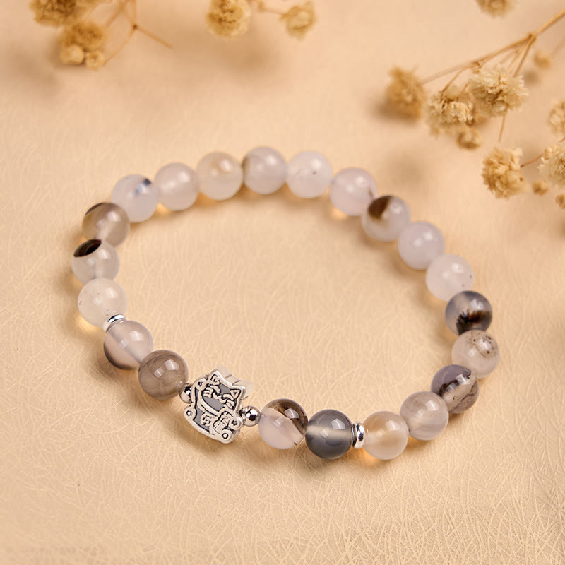 Buddha Stones 925スターリングシルバー キャリコキャット 天然瑪瑙石守護ブレスレット - image 1