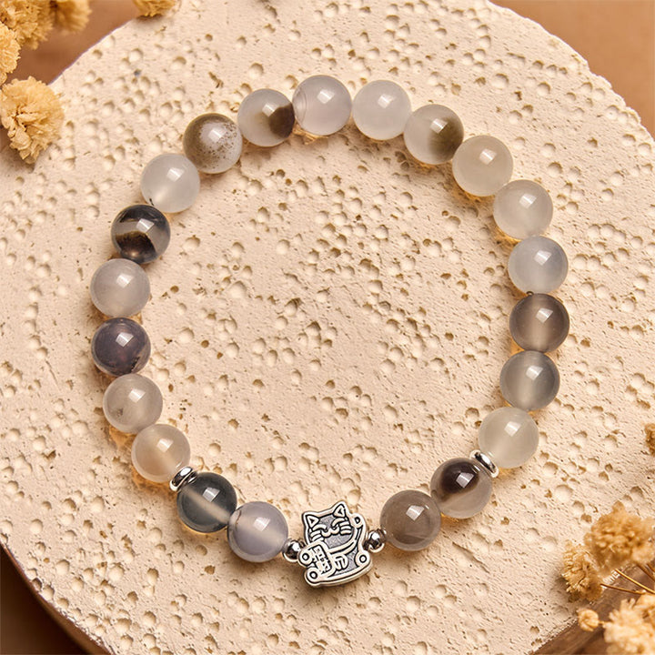 Buddha Stones 925スターリングシルバー キャリコキャット 天然瑪瑙石守護ブレスレット - image 2
